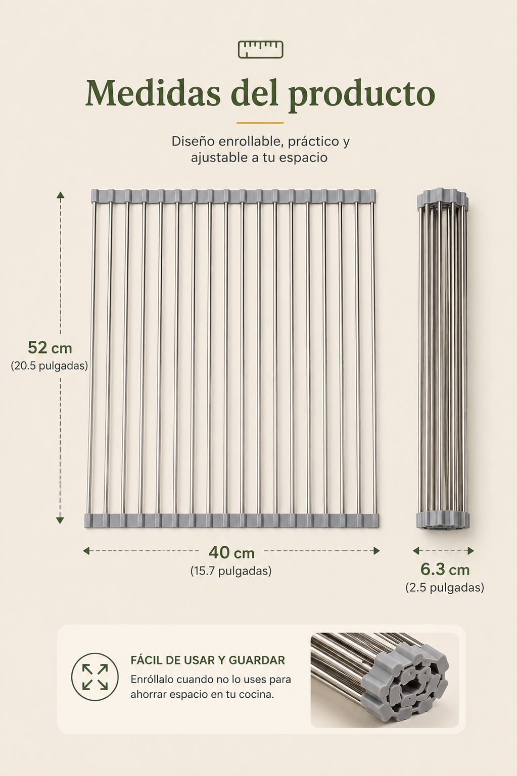 🍽️ Escurridor Enrollable para Fregadero | Ahorra Espacio en tu Cocina