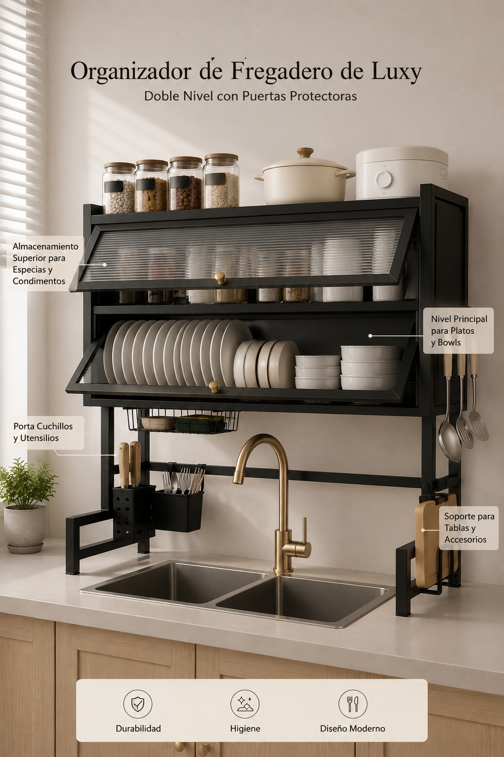 ✨ Organizador Escurridor de Platos Premium de 2 Niveles