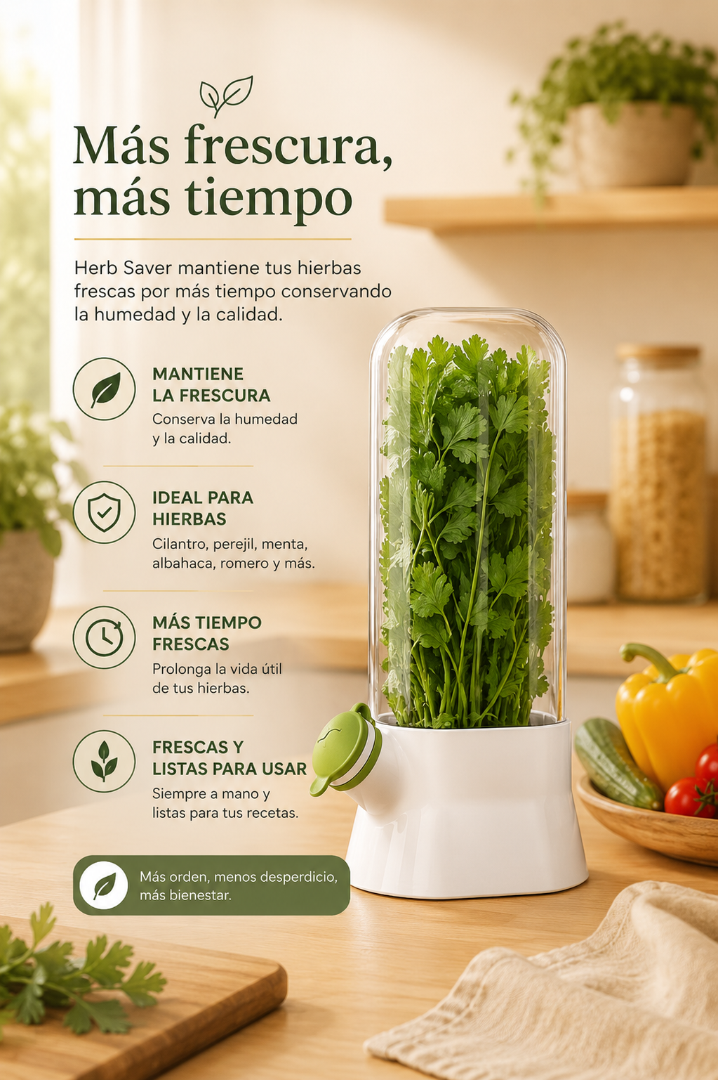 🌿 Conservador de Hierbas Frescas para Nevera
