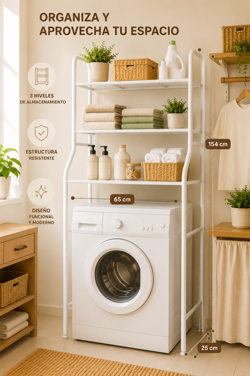 🧺 Estante Organizador para Lavadora o Baño de 3 Niveles